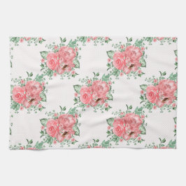 Paño De Cocina Acuarela Shabby Chic Rosas Rosadas y Lunares
