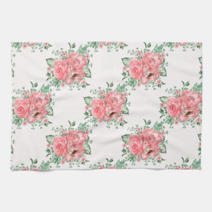 Paño De Cocina Acuarela Shabby Chic Rosas Rosadas y Lunares