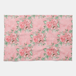 Paño De Cocina Acuarela Shabby Chic Rosas Rosadas y Lunares
