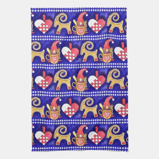 Paño De Cocina Acuarela sueca blanca y roja de la falta de (Vertical)