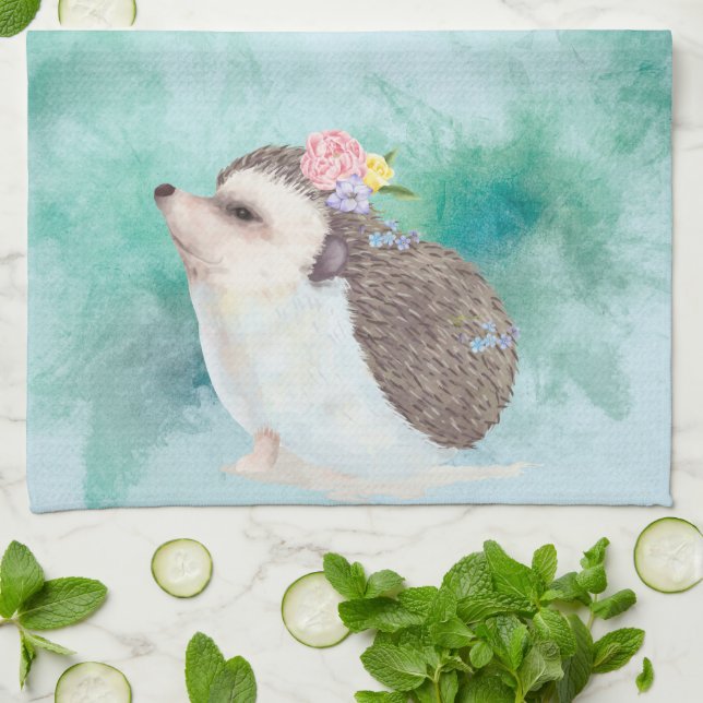 Paño De Cocina Adorable acuarela Hedgehog (Doblado)