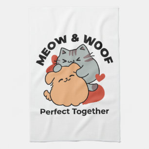 Paño De Cocina Adorable Cat and Dog Hug - Diseño de Meow & Woof