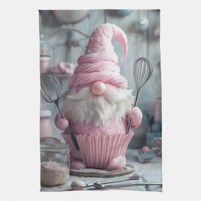 Paño De Cocina Adorable Gnome De Hormigón Rosa (Vertical)