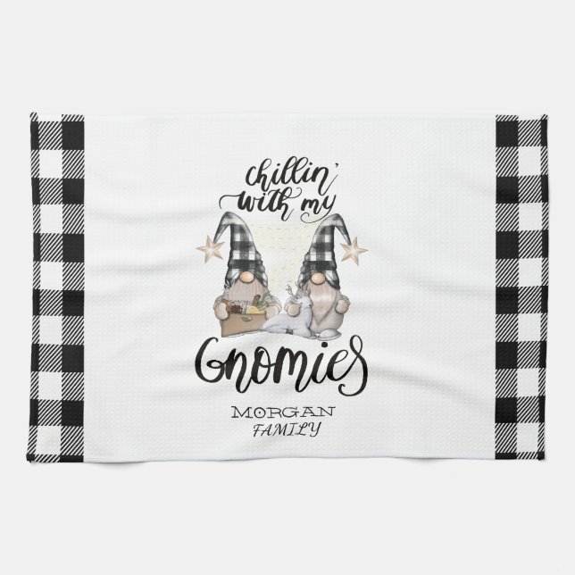 Paño De Cocina Adorable Gnomes Cute Gnomes Negro Tapado de Búfalo (Horizontal)