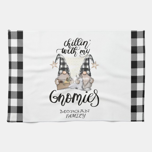 Paño De Cocina Adorable Gnomes Cute Gnomes Negro Tapado de Búfalo (Horizontal)