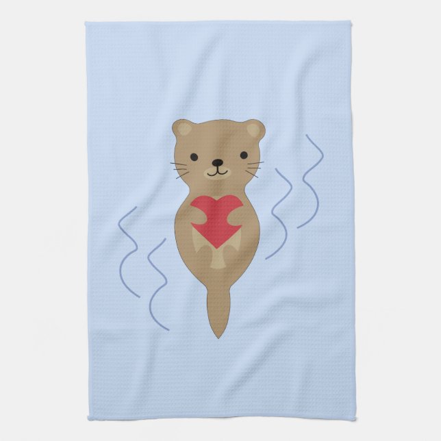 Paño De Cocina Adorable Otter abrazando un corazón (Vertical)