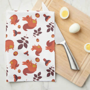 Paño De Cocina Adorable patrón de ardilla del bosque otoñal