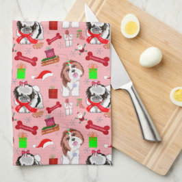 Paño De Cocina Adorable patrón de Navidad de Shih Tzu