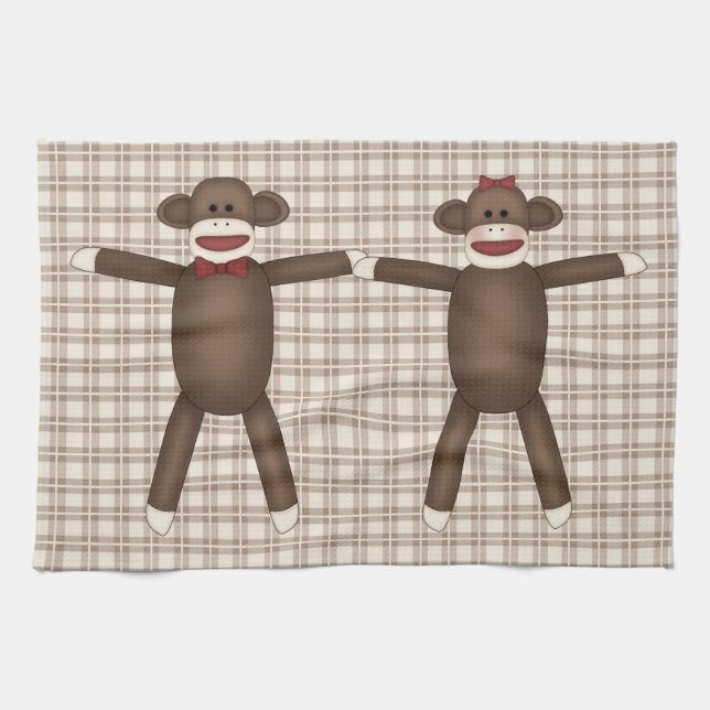 Paño De Cocina Adorable Personalizable Sock Monkey Tees, Regalos (Horizontal)