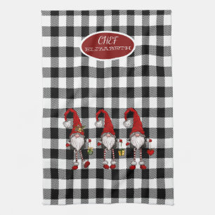 Paño De Cocina Adorables Gnomo Lindos Plaid Búfalo