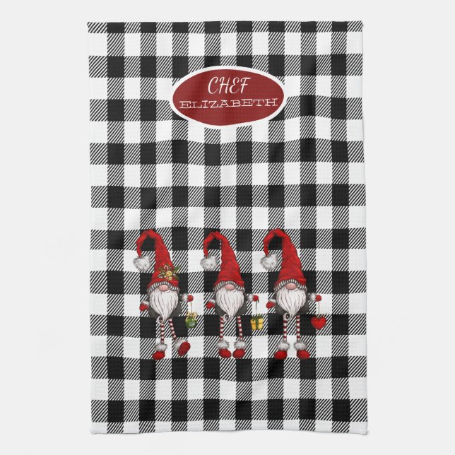 Paño De Cocina Adorables Gnomo Lindos Plaid Búfalo (Vertical)