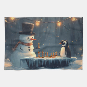 Paño De Cocina Adorables hombres de nieve y pingüinos jugando al 