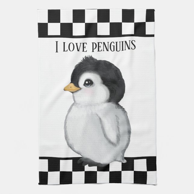 Paño De Cocina adoradores de pingüinos lindos agregan texto (Vertical)