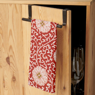 Paño De Cocina Adorno chino rojo blanco floral de Owen Jones