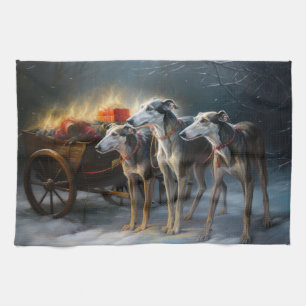 Paño De Cocina Adorno de Navidad de Trineo Nevado Greyhound