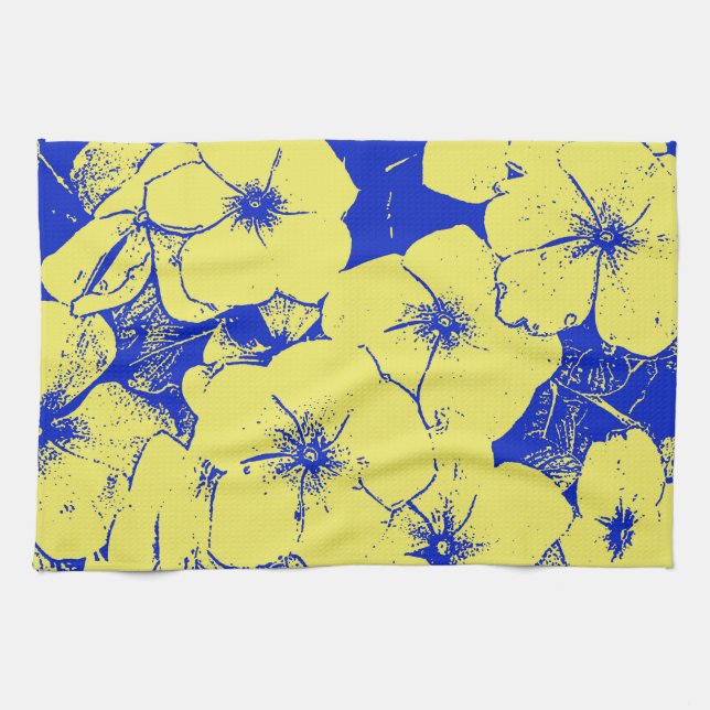 Paño De Cocina Adorno floral azul amarillo (Horizontal)