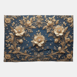 Paño De Cocina Adorno Floral Dorado