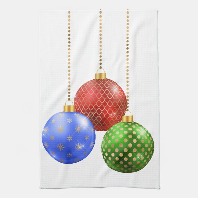 Paño De Cocina Adornos Navideños Rojo Azul Verde Dorado (Vertical)