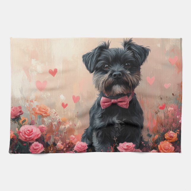 Paño De Cocina Affenpinscher con Rosas - El día de San Valentín (Horizontal)