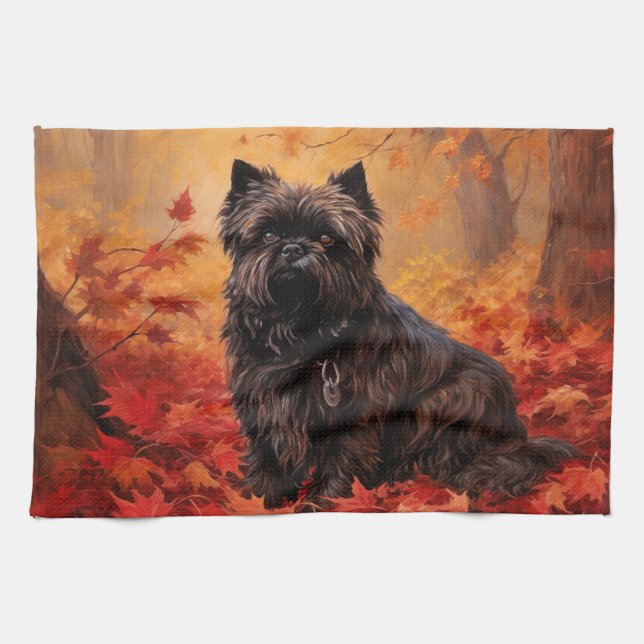 Paño De Cocina Affenpinscher en hojas de otoño se inspira (Horizontal)