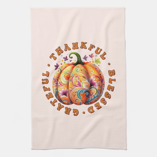 Paño De Cocina Afortunada, bendecida calabaza floral (Vertical)