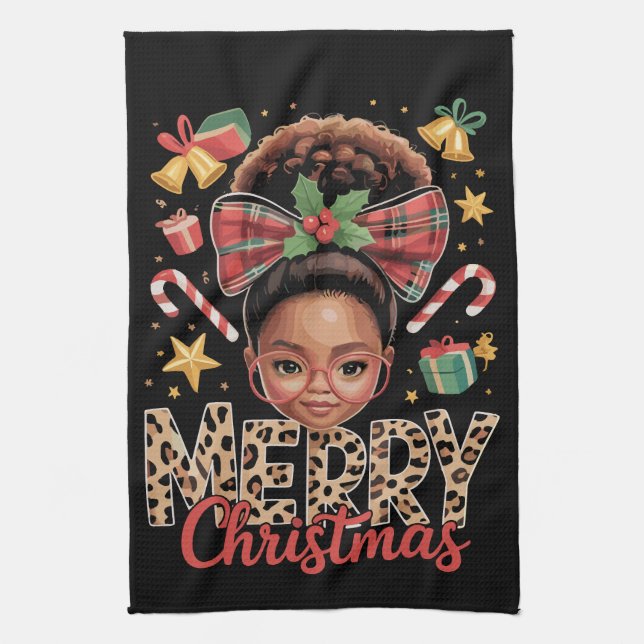 Paño De Cocina African American Christmas Messy Bun Black Mom  (Vertical)