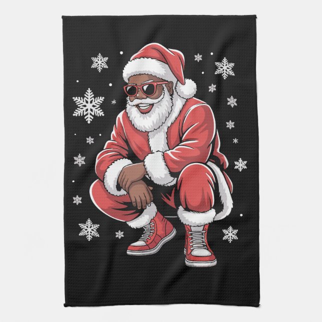 Paño De Cocina African American Christmas Pajama Xmas Afro Santa  (Vertical)