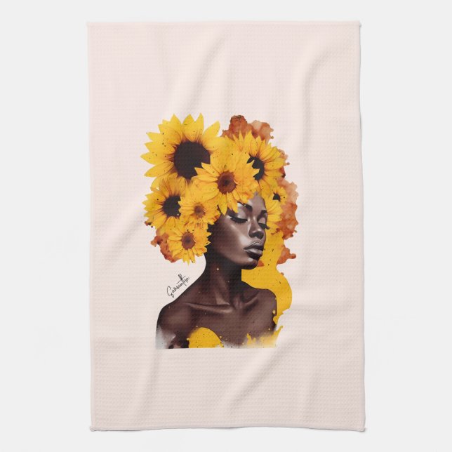 Paño De Cocina Afroamericana con pelo afro girasol (Vertical)