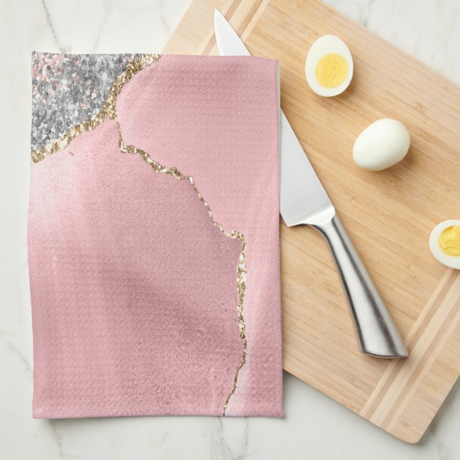 Paño De Cocina Agante de mármol rosa (Doblado Cuarto)