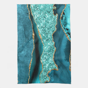 Paño De Cocina Agate Verde azulado Blue Gold Aqua Turquoise Kitch