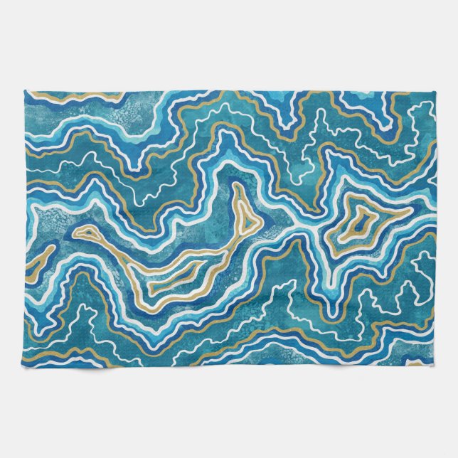 Paño De Cocina Agato gráfico de oro azul (Horizontal)