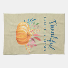Paño De Cocina Agradecimiento bendecido con calabaza Naranja