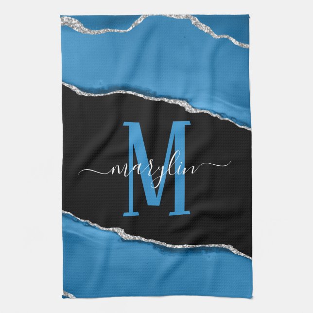 PAÑO DE COCINA AGUA AZUL REAL Y PLATA (Vertical)