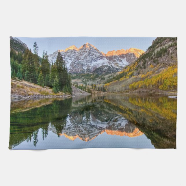Paño De Cocina Agua | Maroon Bells Lake Aspen Trees (Horizontal)