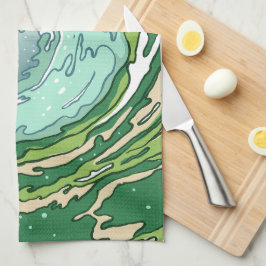 Paño De Cocina Agua Olive Forest Green Sea Waves