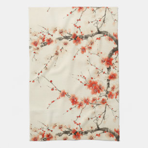 Paño De Cocina Aguada de flor de ciruelo roja - Arte floral orien