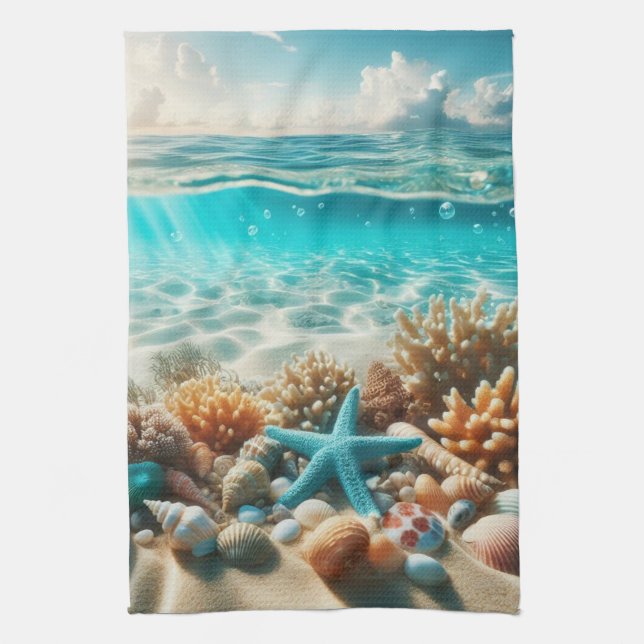 Paño De Cocina Aguas Marinas Tropicales Y Pescado De Espada (Vertical)