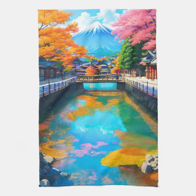 Paño De Cocina Aguas Tranquilas: Reflejo del Mt. Fuji (Vertical)