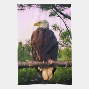 Paño De Cocina Águila calva madura encaramada en árbol verde