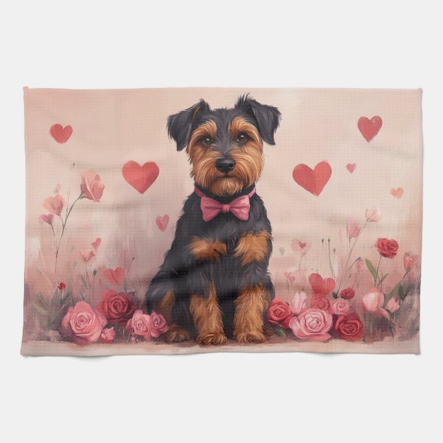 Paño De Cocina Airedale con Rosas - Día de San Valentín (Horizontal)