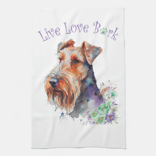 Paño De Cocina Airedale Dog Mom Floral (Vertical)