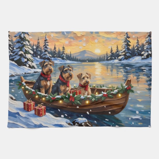 Paño De Cocina Airedale Terrier Christmas Boat Holiday (Horizontal)