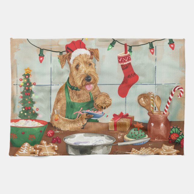 Paño De Cocina Airedale Terrier Holiday Baking: Navidades festivo (Horizontal)