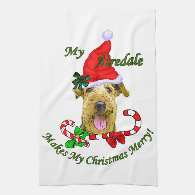 Paño De Cocina Airedale Terrier Navidades Merry (Vertical)