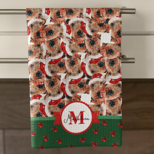 Paño De Cocina Airedale Terrier Pattern Monograma Navidades Perro