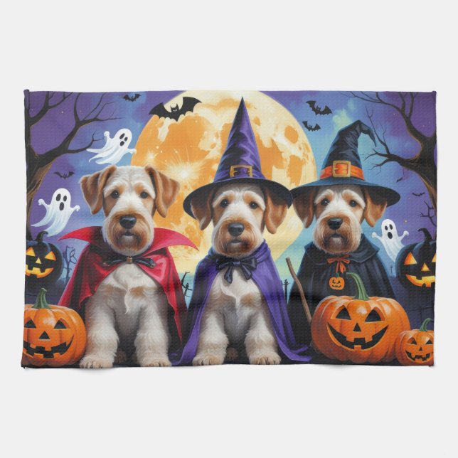 Paño De Cocina Airedale Terrier Perros Calabaza Halloween Funny (Horizontal)