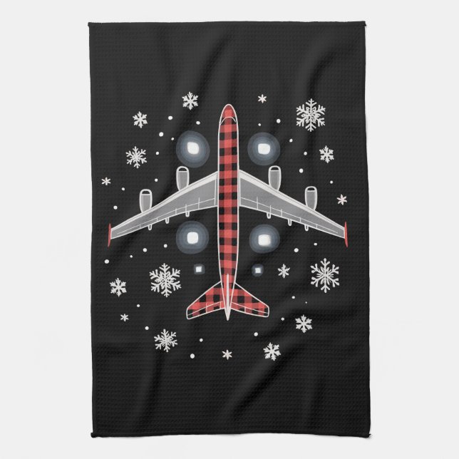 Paño De Cocina Airplane Plaid Christmas Pilot (Vertical)