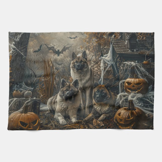 Paño De Cocina Akita Halloween Night Doggy Delight (Horizontal)