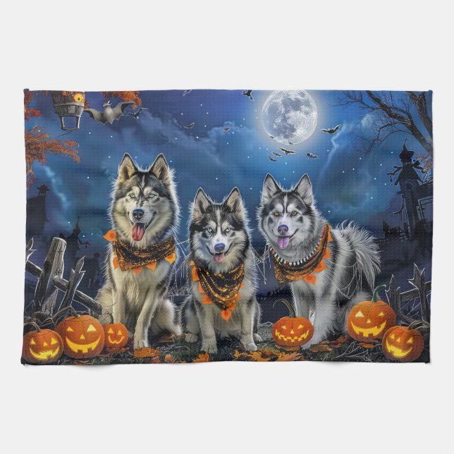 Paño De Cocina Alaskan Malamute Halloween Spooky (Horizontal)