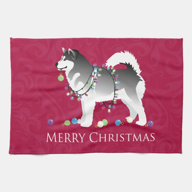 Paño De Cocina Alaskan Malamute Perro Feliz Diseño de Navidad (Horizontal)